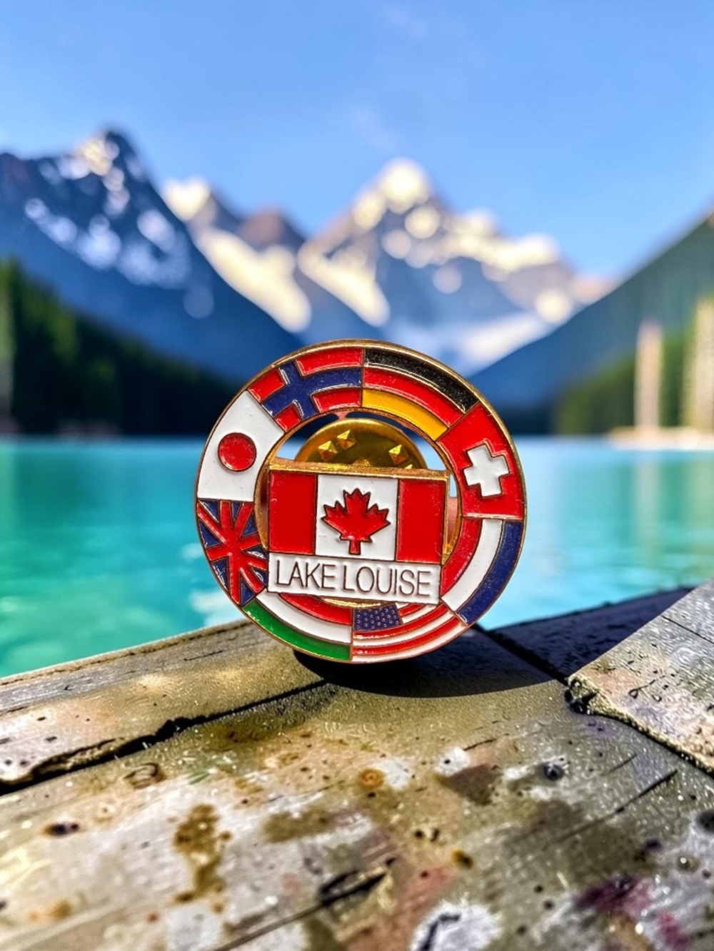 Lake Louise Canada World Flags China Germany USA Lapel Souvenir Pin